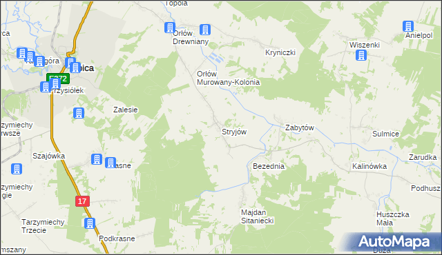 mapa Stryjów, Stryjów na mapie Targeo