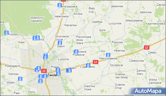 mapa Strykowice Błotne, Strykowice Błotne na mapie Targeo