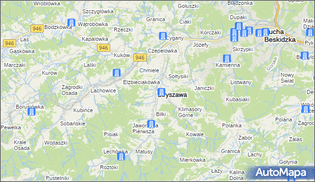 mapa Stryszawa, Stryszawa na mapie Targeo