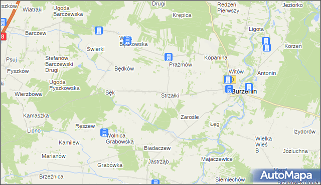 mapa Strzałki gmina Burzenin, Strzałki gmina Burzenin na mapie Targeo