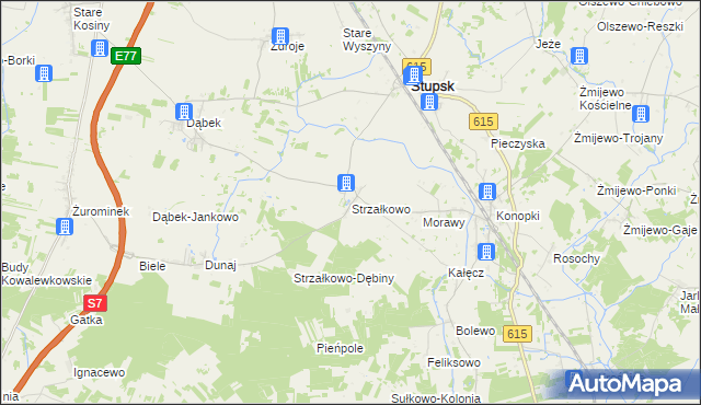 mapa Strzałkowo gmina Stupsk, Strzałkowo gmina Stupsk na mapie Targeo