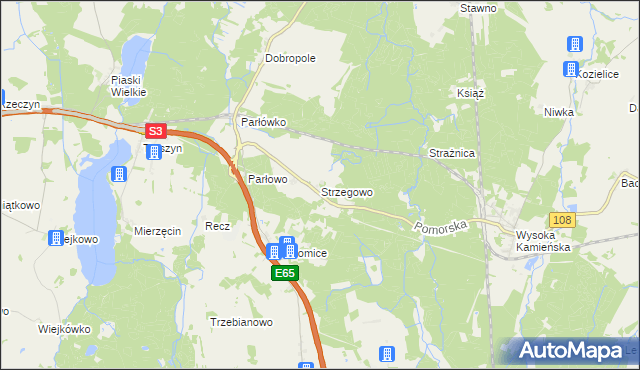 mapa Strzegowo gmina Wolin, Strzegowo gmina Wolin na mapie Targeo