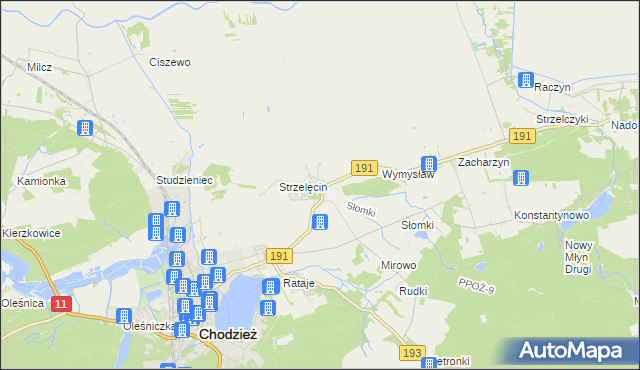 mapa Strzelce gmina Chodzież, Strzelce gmina Chodzież na mapie Targeo