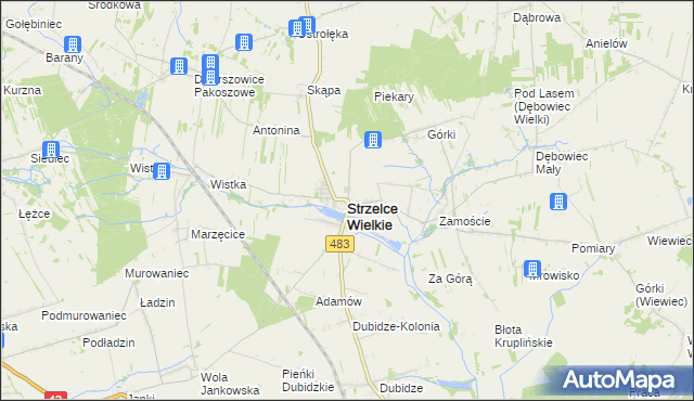 mapa Strzelce Wielkie powiat pajęczański, Strzelce Wielkie powiat pajęczański na mapie Targeo