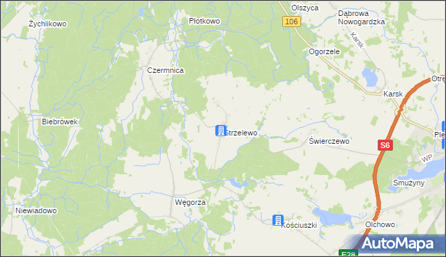 mapa Strzelewo gmina Nowogard, Strzelewo gmina Nowogard na mapie Targeo