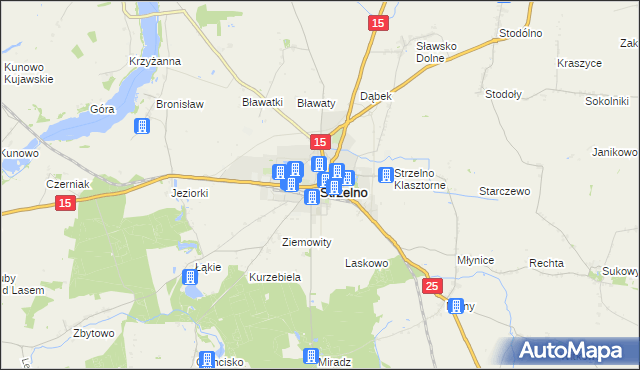 mapa Strzelno powiat mogileński, Strzelno powiat mogileński na mapie Targeo