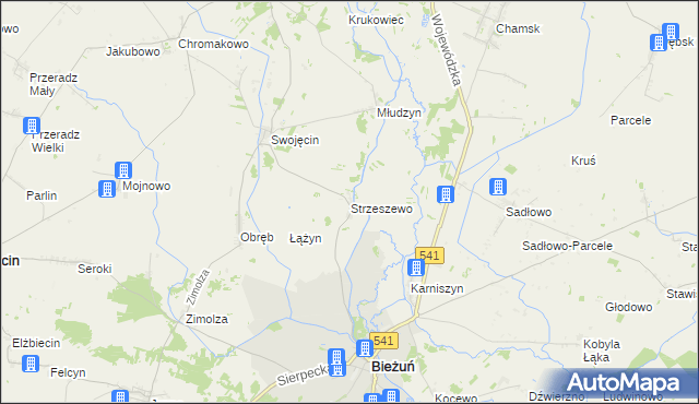 mapa Strzeszewo gmina Bieżuń, Strzeszewo gmina Bieżuń na mapie Targeo