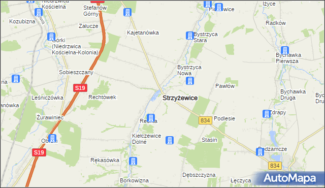 mapa Strzyżewice powiat lubelski, Strzyżewice powiat lubelski na mapie Targeo