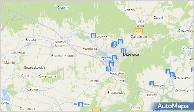 mapa Strzyżów gmina Drzewica, Strzyżów gmina Drzewica na mapie Targeo