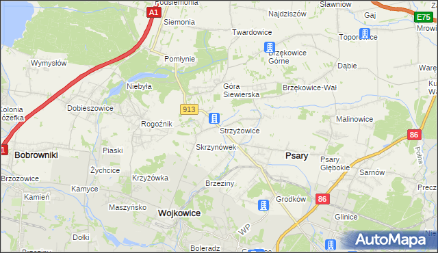 mapa Strzyżowice gmina Psary, Strzyżowice gmina Psary na mapie Targeo