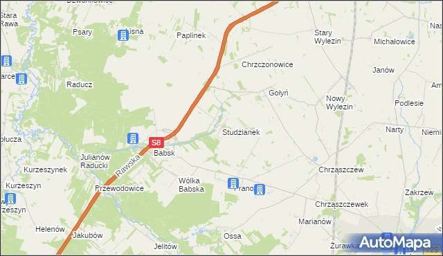 mapa Studzianek gmina Biała Rawska, Studzianek gmina Biała Rawska na mapie Targeo