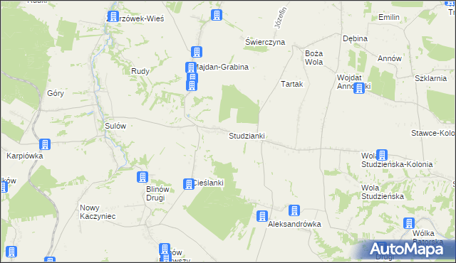 mapa Studzianki gmina Zakrzówek, Studzianki gmina Zakrzówek na mapie Targeo