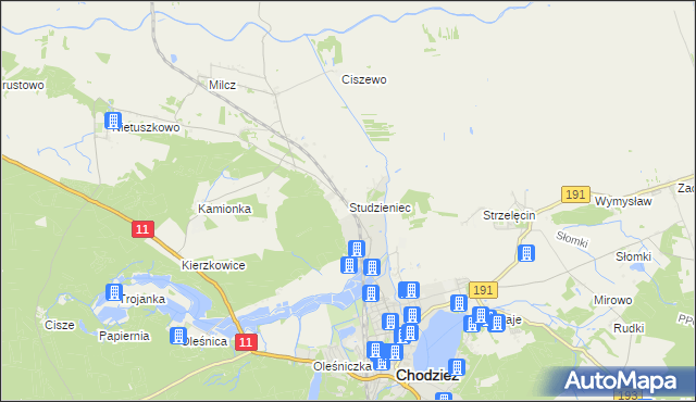 mapa Studzieniec gmina Chodzież, Studzieniec gmina Chodzież na mapie Targeo