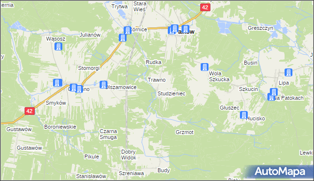 mapa Studzieniec gmina Fałków, Studzieniec gmina Fałków na mapie Targeo