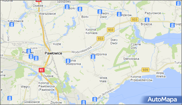 mapa Studzionka gmina Pszczyna, Studzionka gmina Pszczyna na mapie Targeo