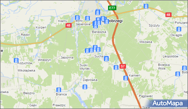 mapa Sucha gmina Białobrzegi, Sucha gmina Białobrzegi na mapie Targeo