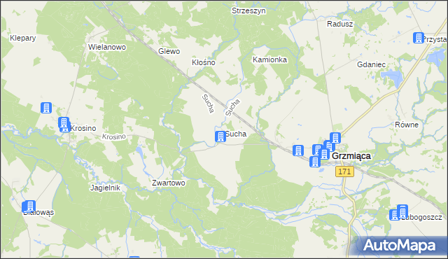 mapa Sucha gmina Grzmiąca, Sucha gmina Grzmiąca na mapie Targeo