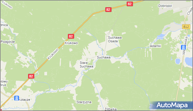 mapa Suchawa gmina Wyryki, Suchawa gmina Wyryki na mapie Targeo