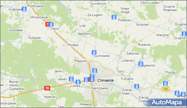 mapa Suchowola gmina Chmielnik, Suchowola gmina Chmielnik na mapie Targeo