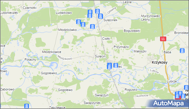 mapa Sulęcin gmina Krzykosy, Sulęcin gmina Krzykosy na mapie Targeo