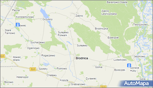 mapa Sulejewo gmina Brodnica, Sulejewo gmina Brodnica na mapie Targeo