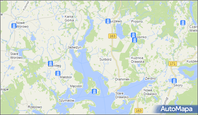 mapa Sulibórz gmina Czaplinek, Sulibórz gmina Czaplinek na mapie Targeo