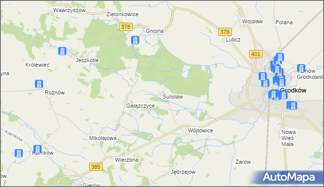 mapa Sulisław gmina Grodków, Sulisław gmina Grodków na mapie Targeo