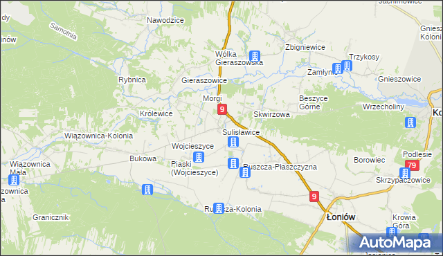 mapa Sulisławice gmina Łoniów, Sulisławice gmina Łoniów na mapie Targeo