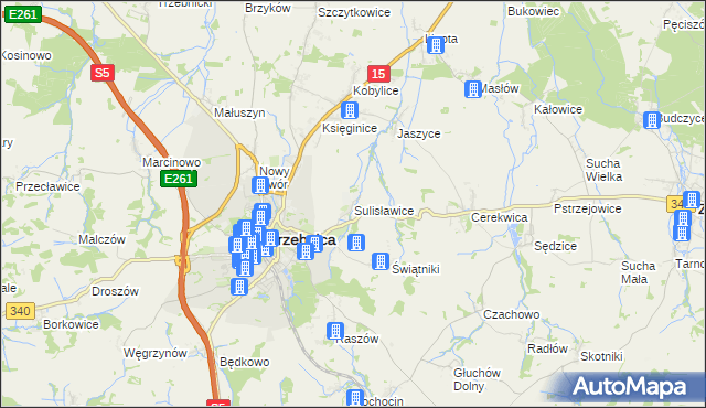 mapa Sulisławice gmina Trzebnica, Sulisławice gmina Trzebnica na mapie Targeo