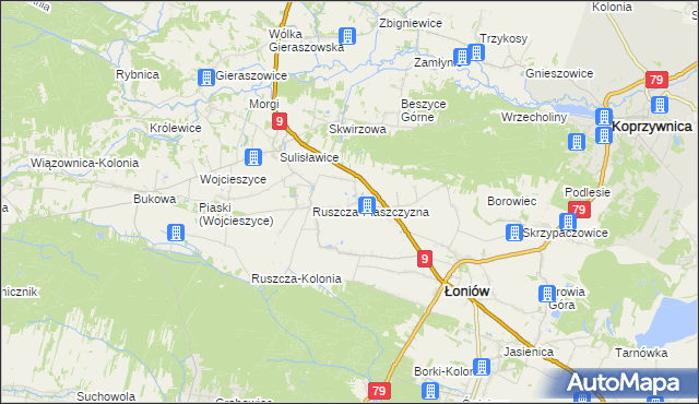 mapa Suliszów gmina Łoniów, Suliszów gmina Łoniów na mapie Targeo