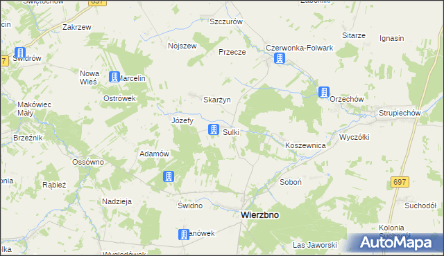 mapa Sulki gmina Wierzbno, Sulki gmina Wierzbno na mapie Targeo