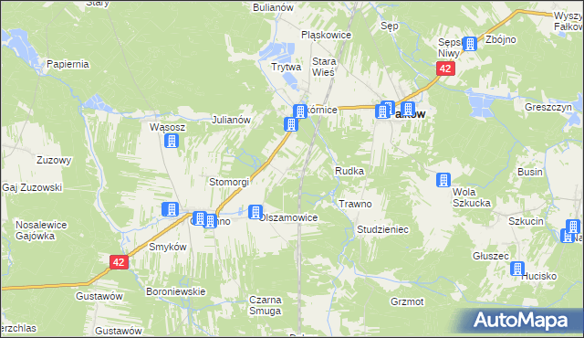 mapa Sułków gmina Fałków, Sułków gmina Fałków na mapie Targeo