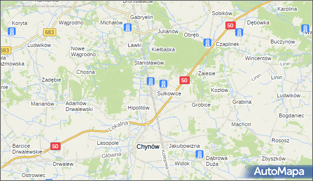 mapa Sułkowice gmina Chynów, Sułkowice gmina Chynów na mapie Targeo