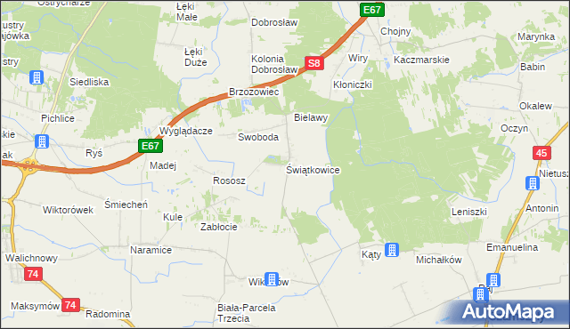 mapa Świątkowice gmina Lututów, Świątkowice gmina Lututów na mapie Targeo