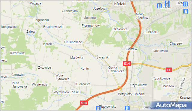 mapa Świątniki gmina Pabianice, Świątniki gmina Pabianice na mapie Targeo
