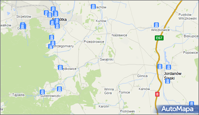mapa Świątniki gmina Sobótka, Świątniki gmina Sobótka na mapie Targeo