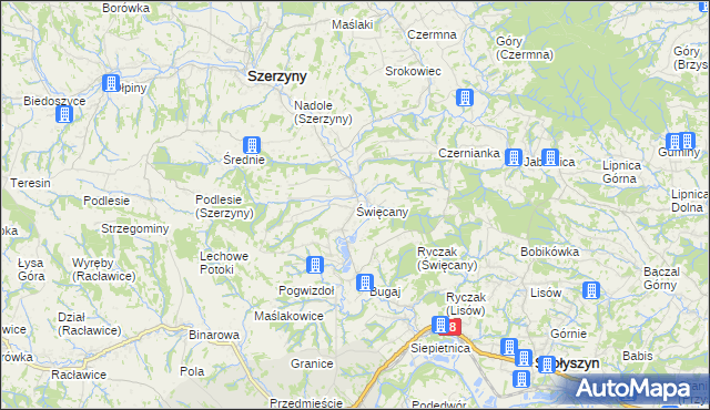 mapa Święcany, Święcany na mapie Targeo