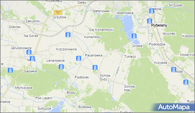 mapa Święcica gmina Rytwiany, Święcica gmina Rytwiany na mapie Targeo