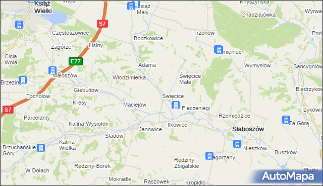 mapa Święcice gmina Słaboszów, Święcice gmina Słaboszów na mapie Targeo