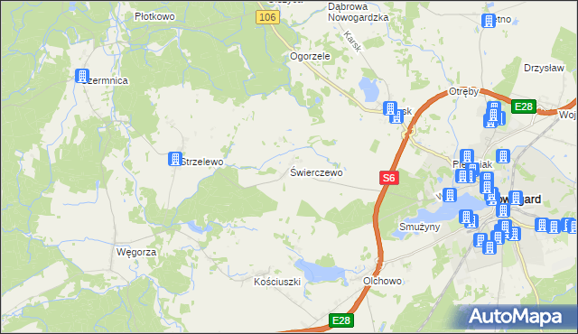 mapa Świerczewo gmina Nowogard, Świerczewo gmina Nowogard na mapie Targeo