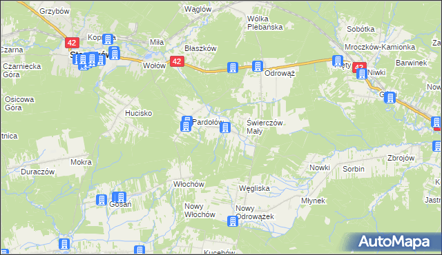 mapa Świerczów gmina Stąporków, Świerczów gmina Stąporków na mapie Targeo