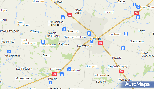 mapa Świerczynek gmina Drobin, Świerczynek gmina Drobin na mapie Targeo