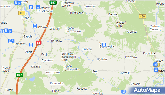 mapa Świerki gmina Burzenin, Świerki gmina Burzenin na mapie Targeo