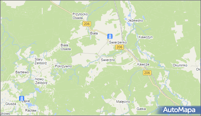 mapa Świerzno gmina Miastko, Świerzno gmina Miastko na mapie Targeo