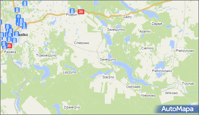 mapa Świeszyno gmina Miastko, Świeszyno gmina Miastko na mapie Targeo