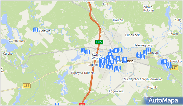 mapa Święty Wojciech gmina Międzyrzecz, Święty Wojciech gmina Międzyrzecz na mapie Targeo