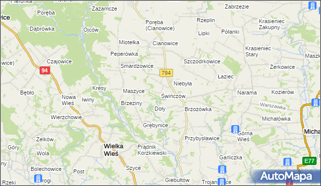 mapa Świńczów, Świńczów na mapie Targeo