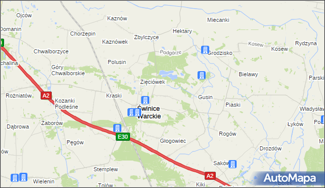 mapa Świnice Warckie-Kolonia, Świnice Warckie-Kolonia na mapie Targeo