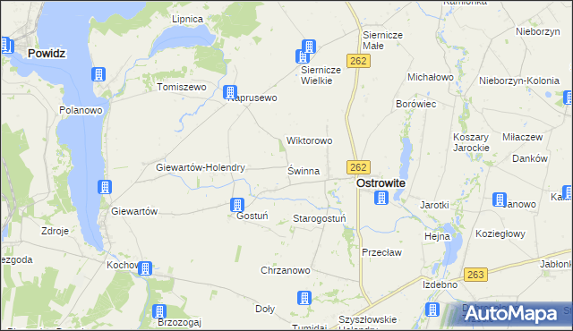 mapa Świnna gmina Ostrowite, Świnna gmina Ostrowite na mapie Targeo