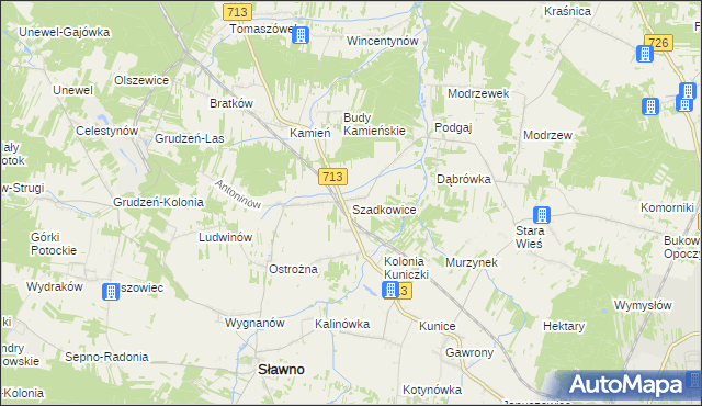 mapa Szadkowice gmina Sławno, Szadkowice gmina Sławno na mapie Targeo